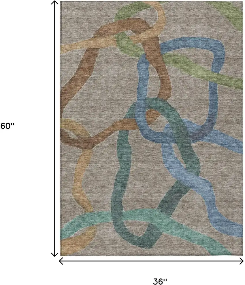 Taupe Blue And Copper Abstract Washable Indoor Outdoor Area Rug Photo 7