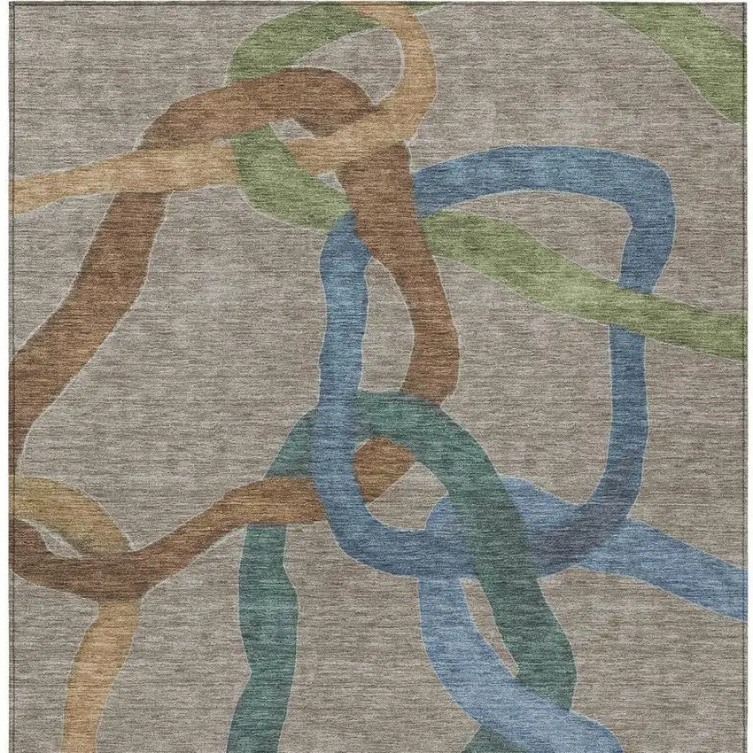 Taupe Blue And Copper Abstract Washable Indoor Outdoor Area Rug Photo 3