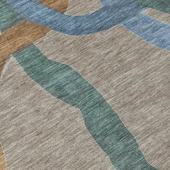 Taupe Blue And Copper Abstract Washable Indoor Outdoor Area Rug Photo 6