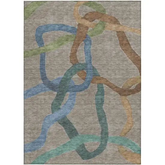 Taupe Blue And Copper Abstract Washable Indoor Outdoor Area Rug Photo 3