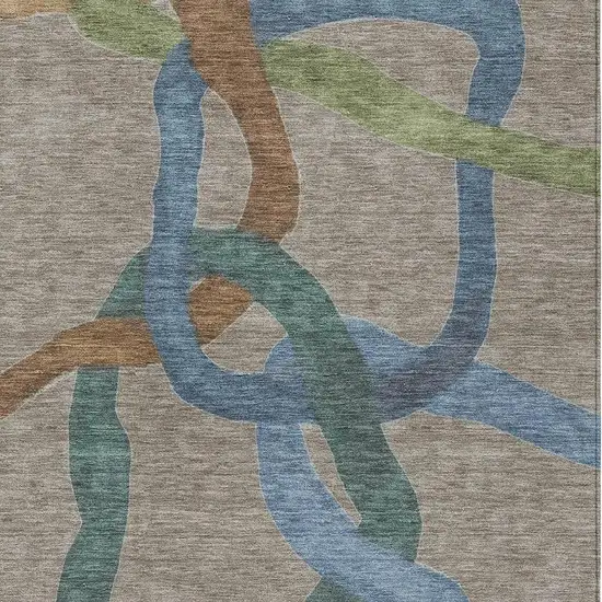 Taupe Blue And Copper Abstract Washable Indoor Outdoor Area Rug Photo 2