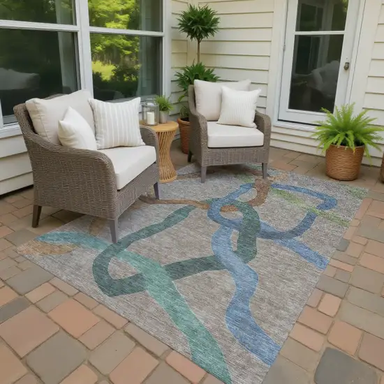 Taupe Blue And Copper Abstract Washable Indoor Outdoor Area Rug Photo 4