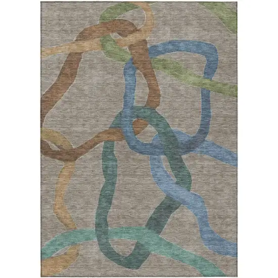 Taupe Blue And Copper Abstract Washable Indoor Outdoor Area Rug Photo 1