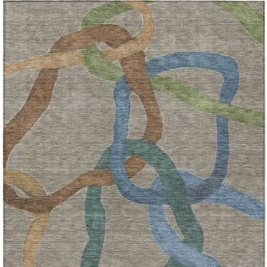 Taupe Blue And Copper Abstract Washable Indoor Outdoor Area Rug Photo 3