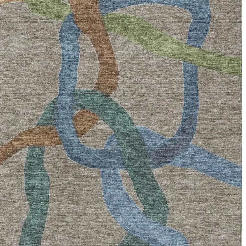 Taupe Blue And Copper Abstract Washable Indoor Outdoor Area Rug Photo 2