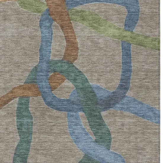 Taupe Blue And Copper Abstract Washable Indoor Outdoor Area Rug Photo 2