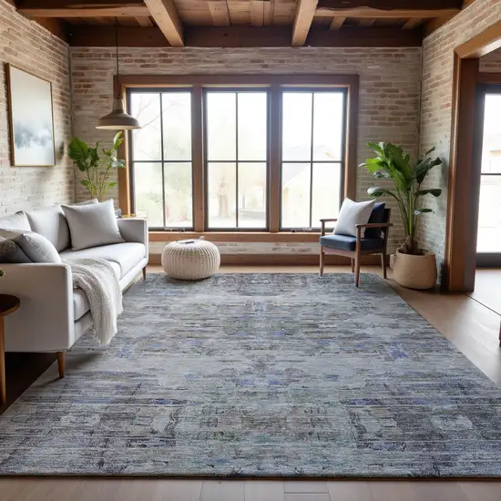 Taupe Blue And Gray Abstract Washable Area Rug With UV Protection Photo 4