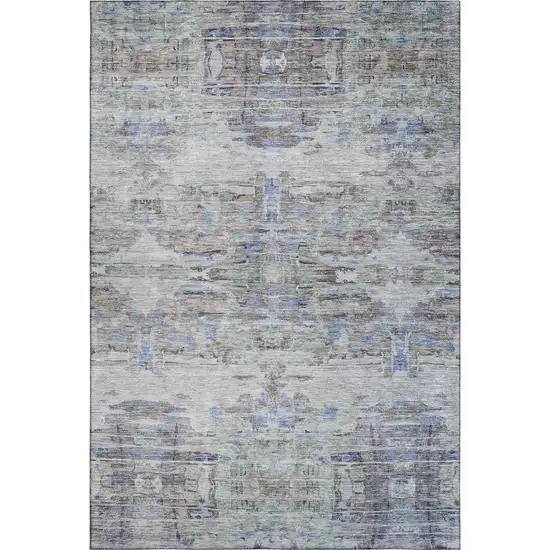 Taupe Blue And Gray Abstract Washable Area Rug With UV Protection Photo 6