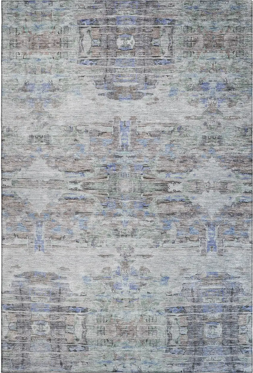 Taupe Blue And Gray Abstract Washable Area Rug With UV Protection Photo 6