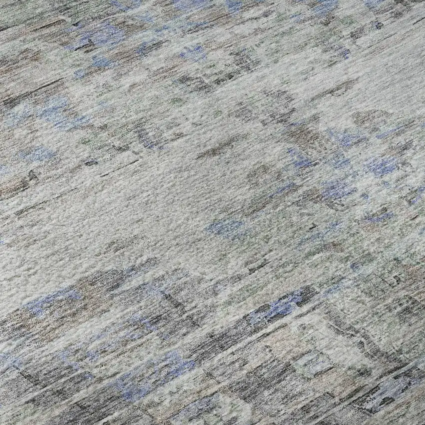 Taupe Blue And Gray Abstract Washable Area Rug With UV Protection Photo 1
