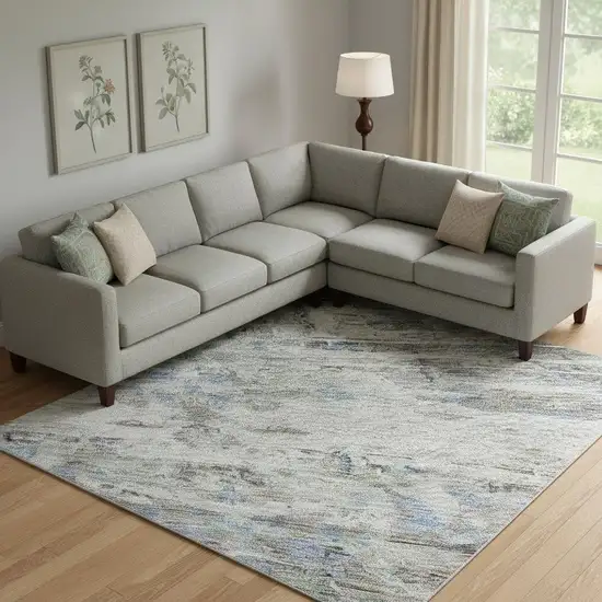 Taupe Blue And Gray Abstract Washable Area Rug With UV Protection Photo 2