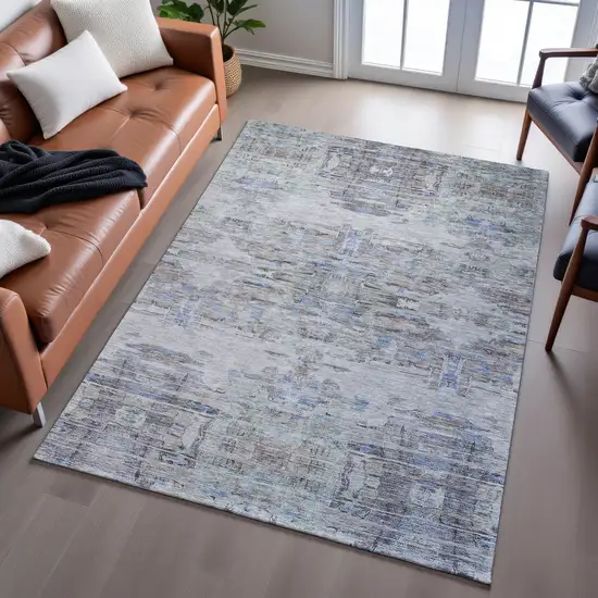 Taupe Blue And Gray Abstract Washable Area Rug With UV Protection Photo 5
