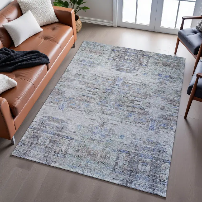 Taupe Blue And Gray Abstract Washable Area Rug With UV Protection Photo 5