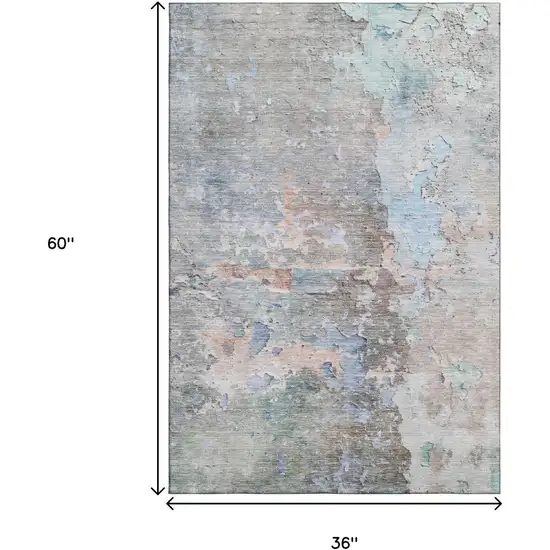 Taupe Blue And Gray Abstract Washable Area Rug With UV Protection Photo 3