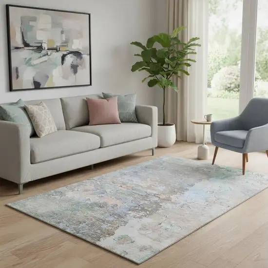 Taupe Blue And Gray Abstract Washable Area Rug With UV Protection Photo 2