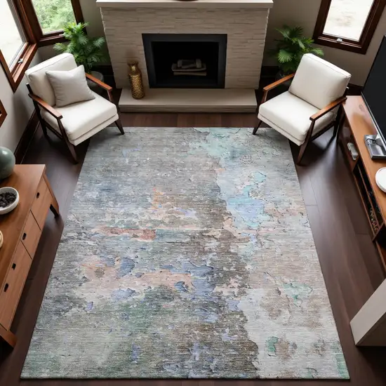Taupe Blue And Gray Abstract Washable Area Rug With UV Protection Photo 5