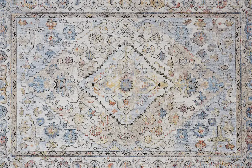 Taupe Blue And Gray Floral Stain Resistant Area Rug Photo 8