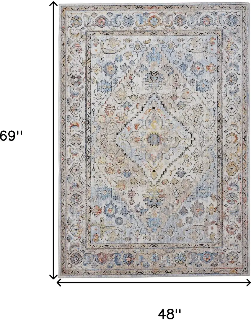 Blue and Gray Floral Area Rug Photo 3