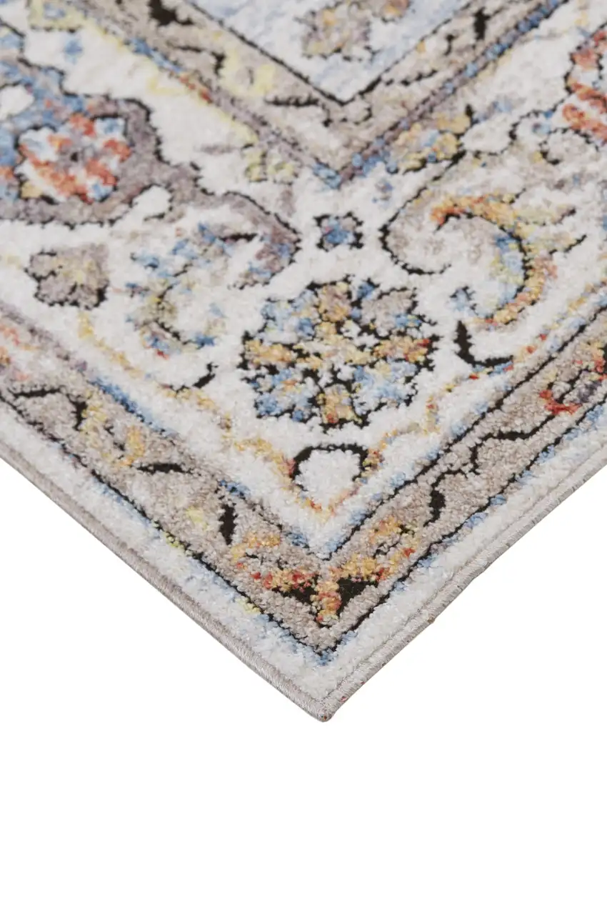 Taupe Blue And Gray Floral Stain Resistant Area Rug Photo 6