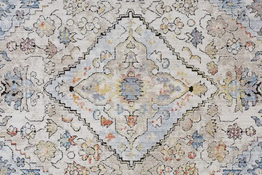 Taupe Blue And Gray Floral Stain Resistant Area Rug Photo 7