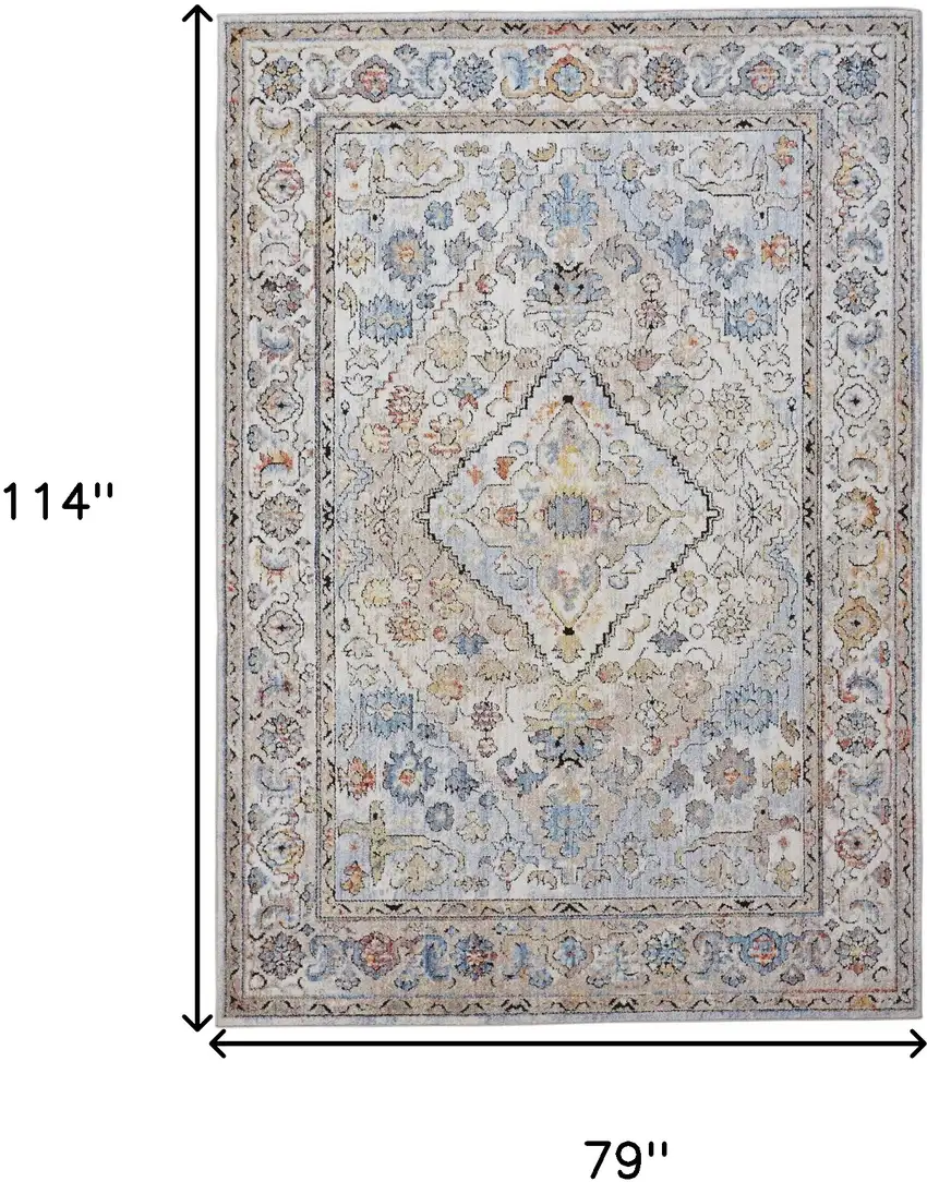 Blue and Gray Floral Area Rug Photo 6