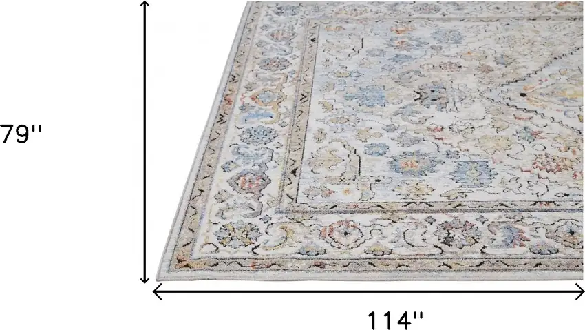 Taupe Blue And Gray Floral Stain Resistant Area Rug Photo 5