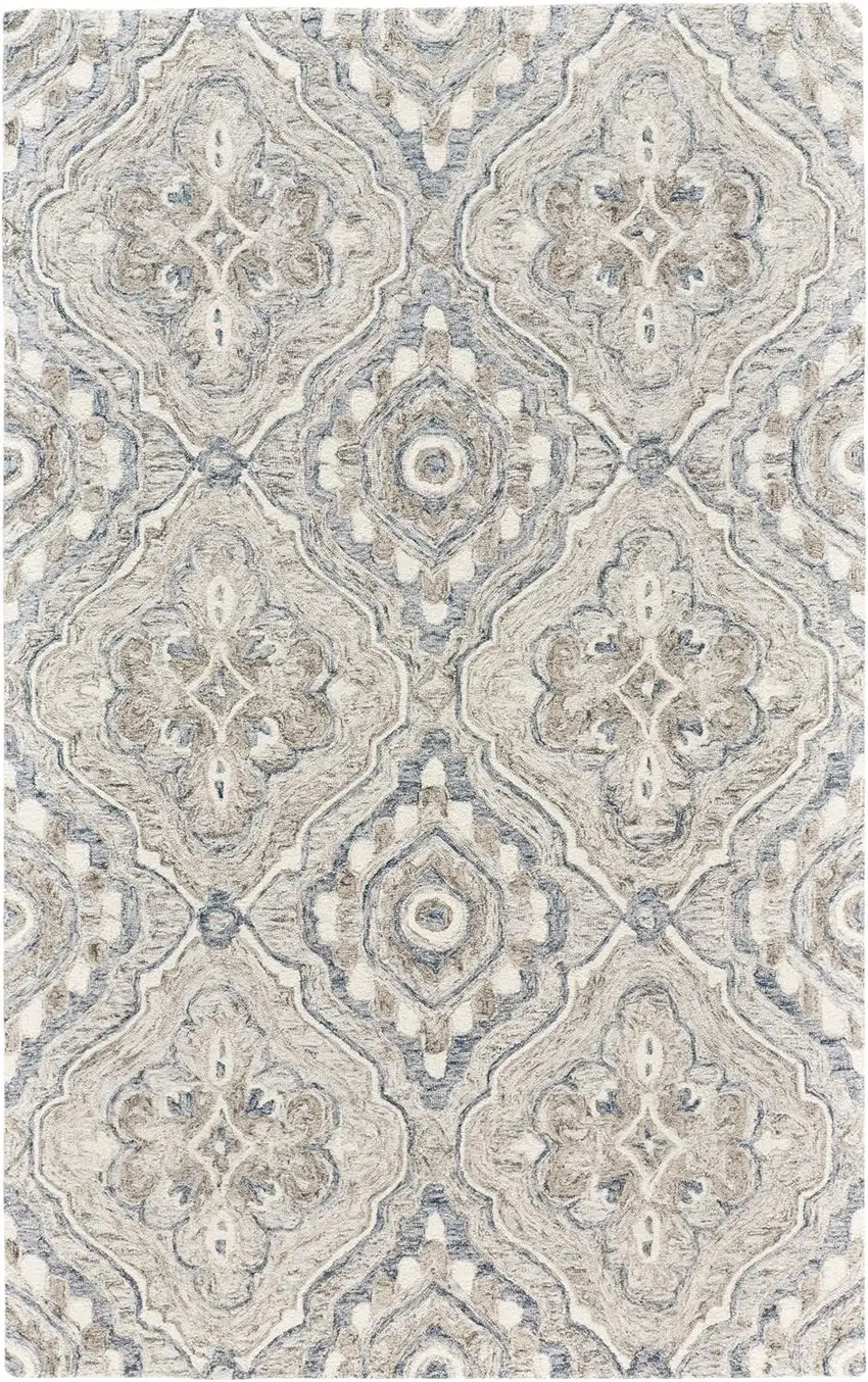 Taupe Blue And Gray Wool Floral Tufted Handmade Area Rug Photo 1