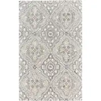 Photo of Taupe Blue And Gray Wool Floral Tufted Handmade Stain Resistant Area Rug