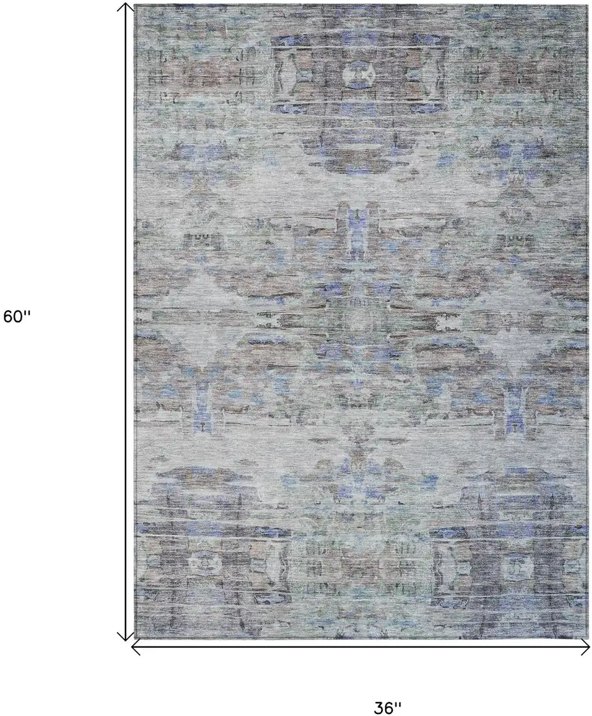 Taupe Blue And Green Abstract Washable Indoor Outdoor Area Rug Photo 8