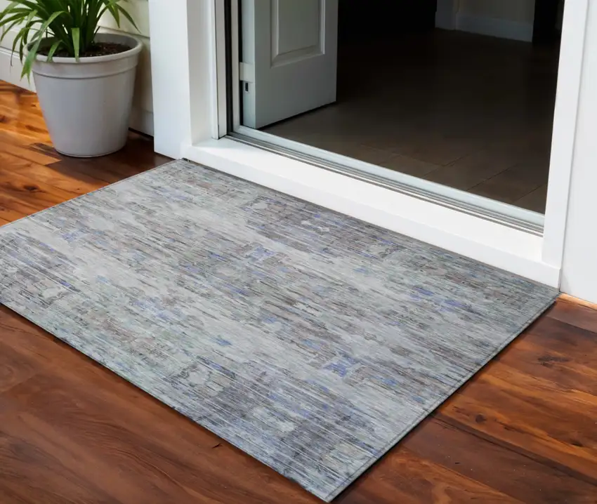 Taupe Blue And Green Abstract Washable Indoor Outdoor Area Rug Photo 1