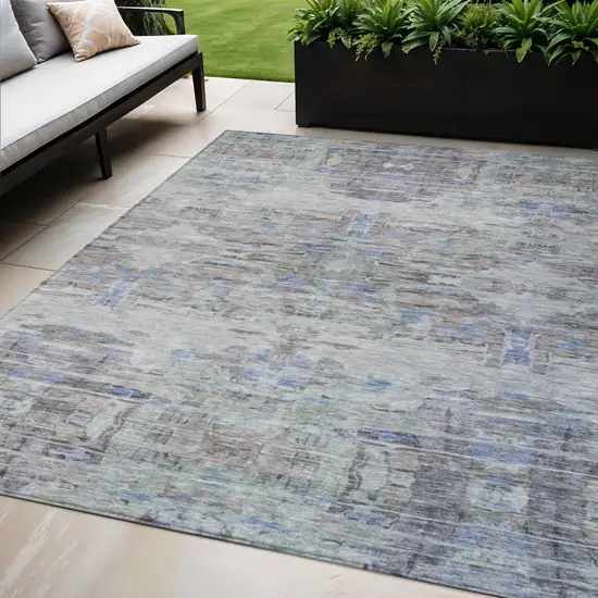 Taupe Blue And Green Abstract Washable Indoor Outdoor Area Rug Photo 1