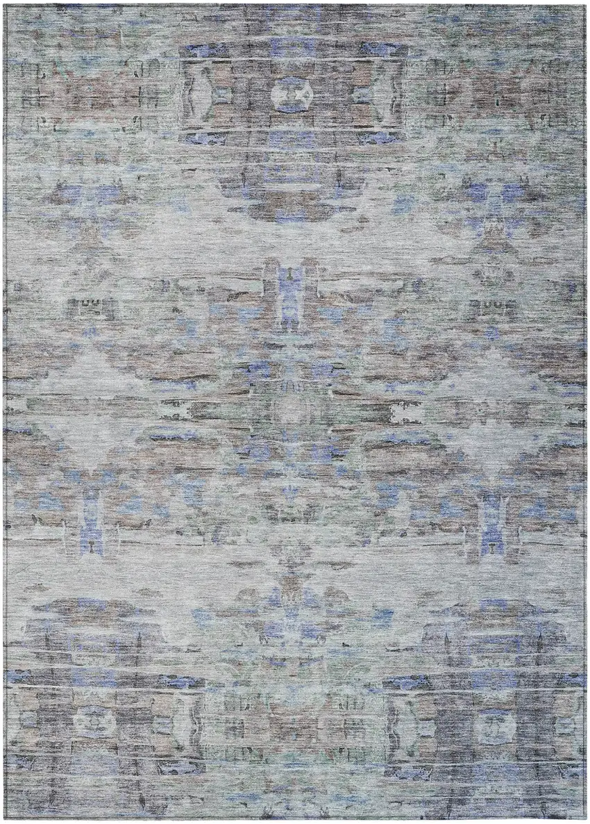Taupe Blue And Green Abstract Washable Indoor Outdoor Area Rug Photo 2