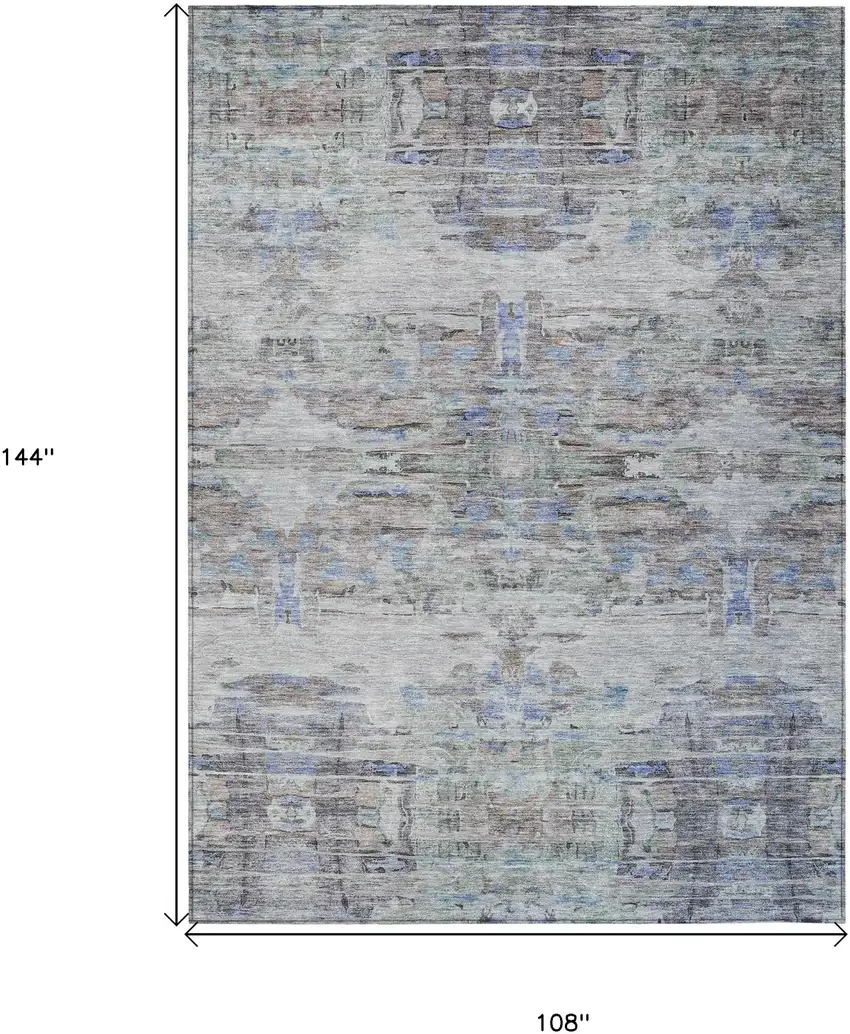 Taupe Blue And Green Abstract Washable Indoor Outdoor Area Rug Photo 8
