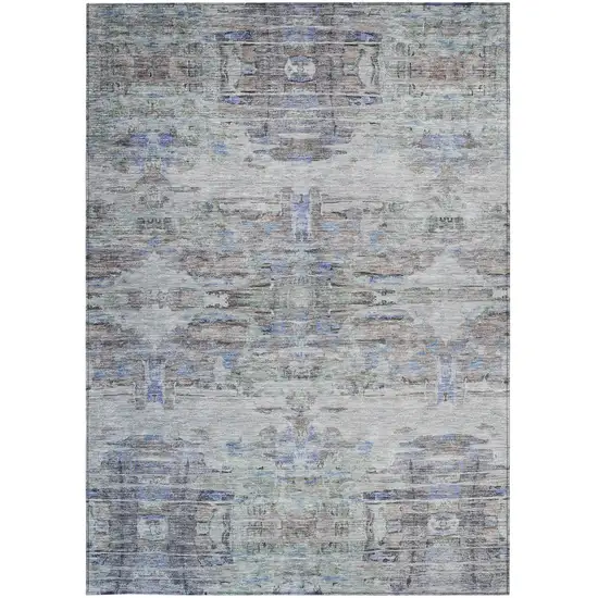 Taupe Blue And Green Abstract Washable Indoor Outdoor Area Rug Photo 7