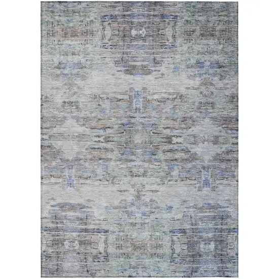 Taupe Blue And Green Abstract Washable Indoor Outdoor Area Rug Photo 2