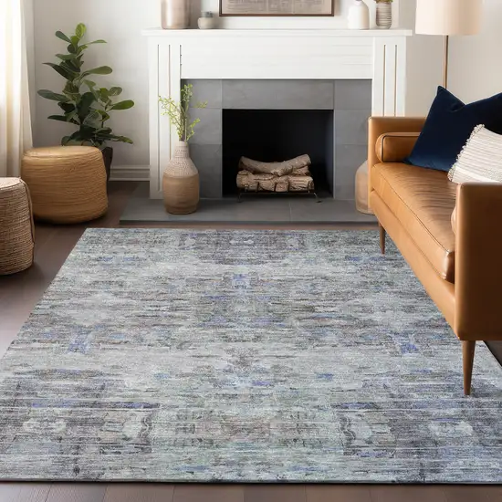 Taupe Blue And Green Abstract Washable Indoor Outdoor Area Rug Photo 9