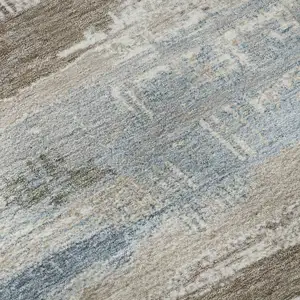 Photo of Taupe Blue And Green Striped Washable Area Rug With UV Protection