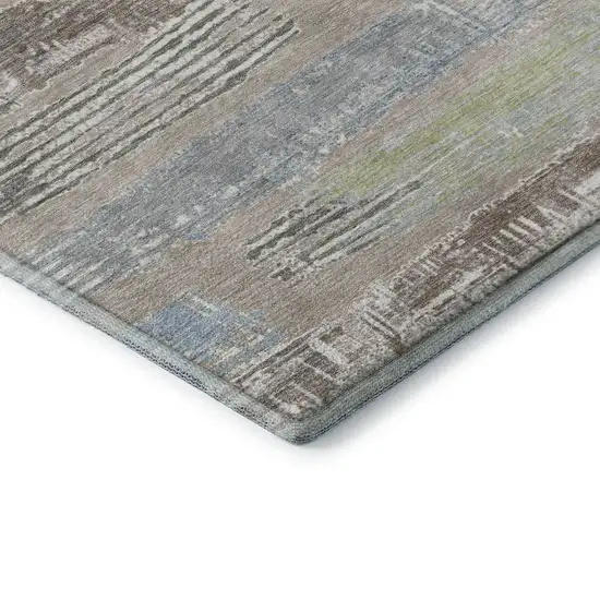 Taupe Blue And Green Striped Washable Area Rug With UV Protection Photo 7