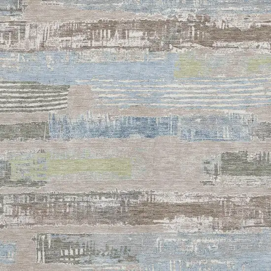 Taupe Blue And Green Striped Washable Area Rug With UV Protection Photo 2