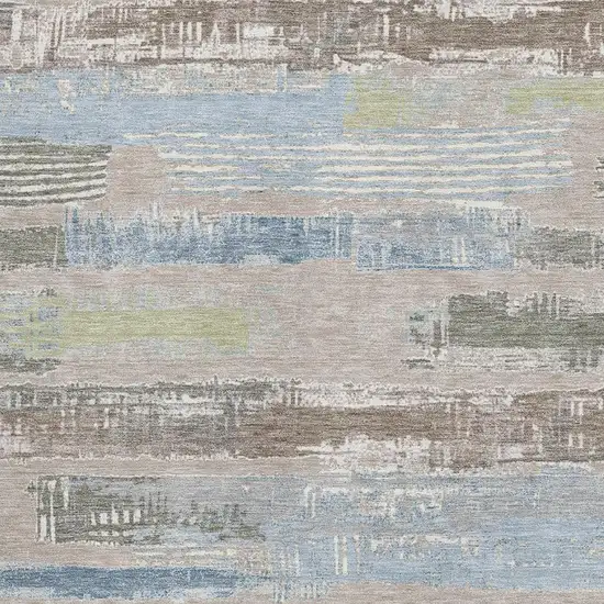 Taupe Blue And Green Striped Washable Area Rug With UV Protection Photo 2