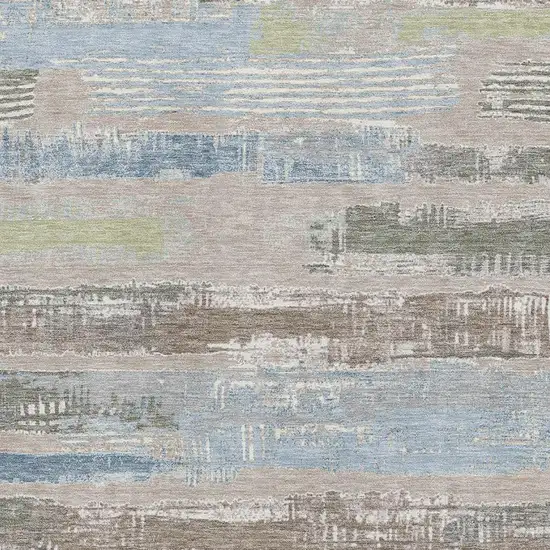 Taupe Blue And Green Striped Washable Area Rug With UV Protection Photo 2