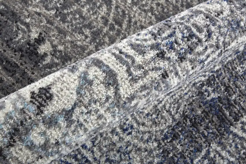 Taupe Blue And Ivory Abstract Power Loom Distressed Stain Resistant Area Rug Photo 8