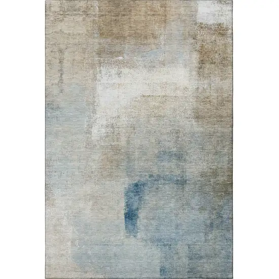 Taupe Blue And Ivory Abstract Washable Area Rug With UV Protection Photo 4