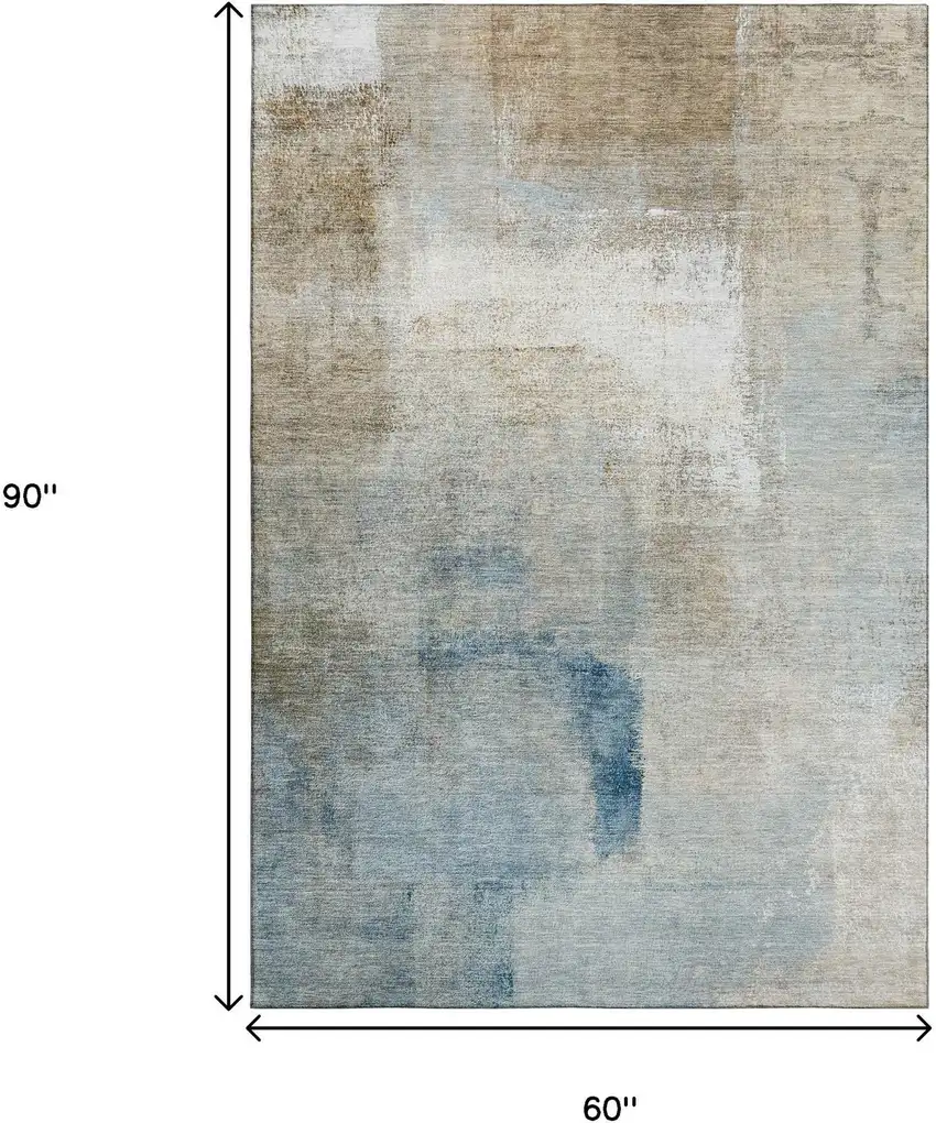 Taupe Blue And Ivory Abstract Washable Area Rug With UV Protection Photo 3