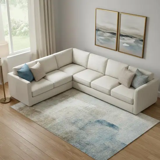 Taupe Blue And Ivory Abstract Washable Area Rug With UV Protection Photo 1