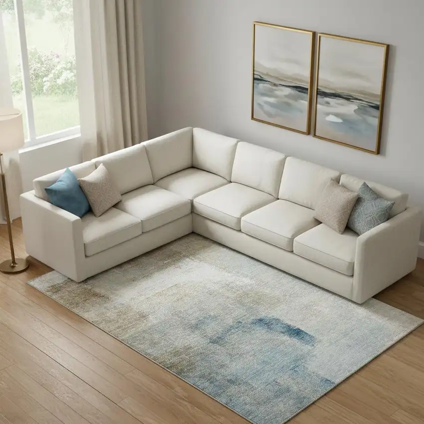 Taupe Blue And Ivory Abstract Washable Area Rug With UV Protection Photo 1