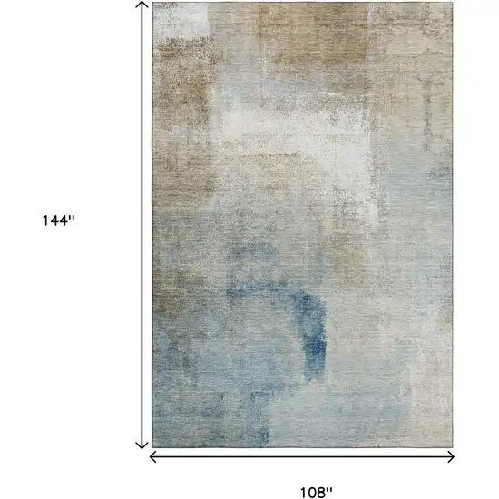 Taupe Blue And Ivory Abstract Washable Area Rug With UV Protection Photo 3