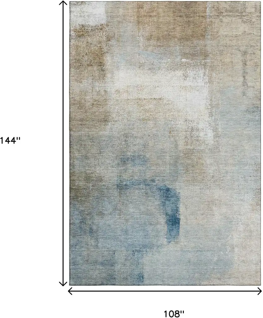 Taupe Blue And Ivory Abstract Washable Area Rug With UV Protection Photo 3