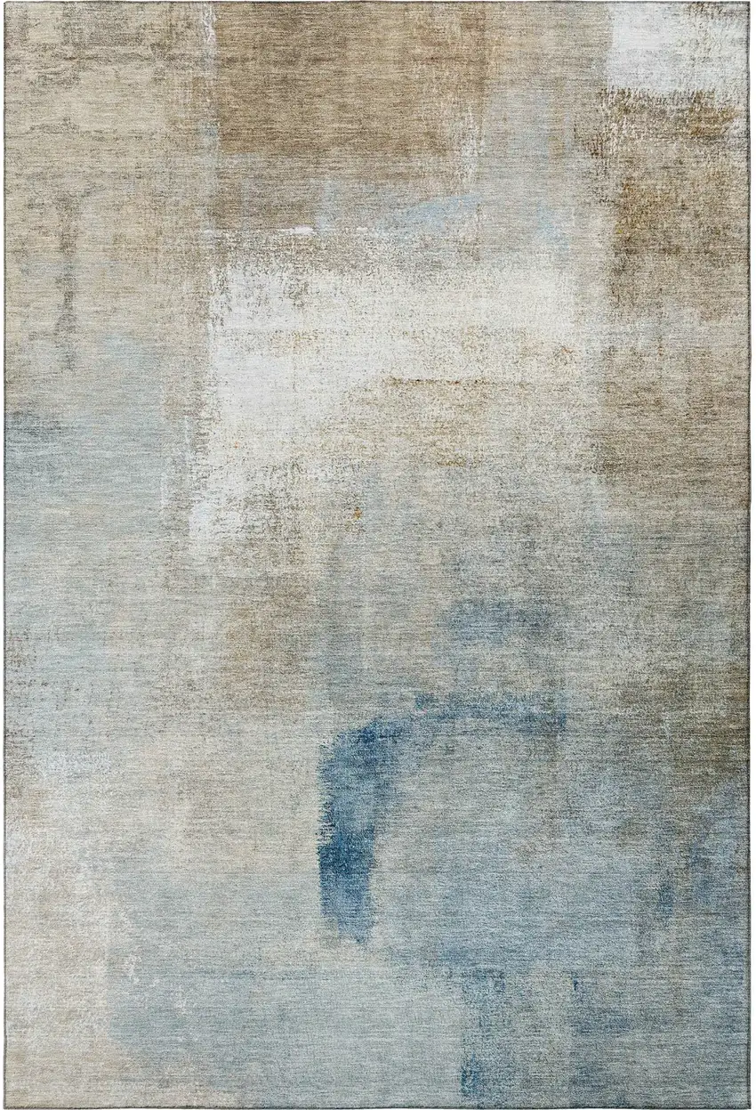 Taupe Blue And Ivory Abstract Washable Area Rug With UV Protection Photo 4