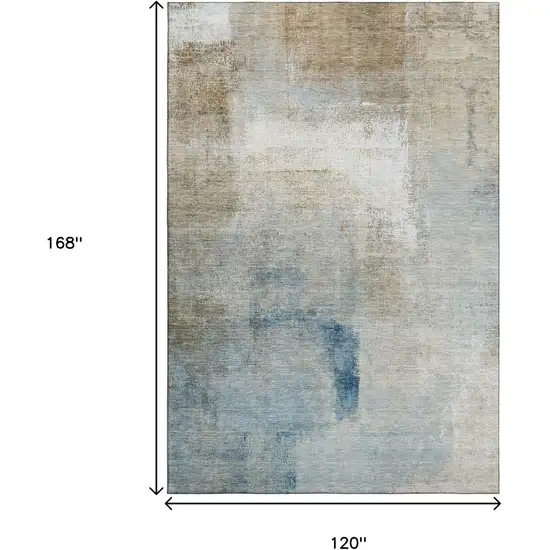 Taupe Blue And Ivory Abstract Washable Area Rug With UV Protection Photo 3